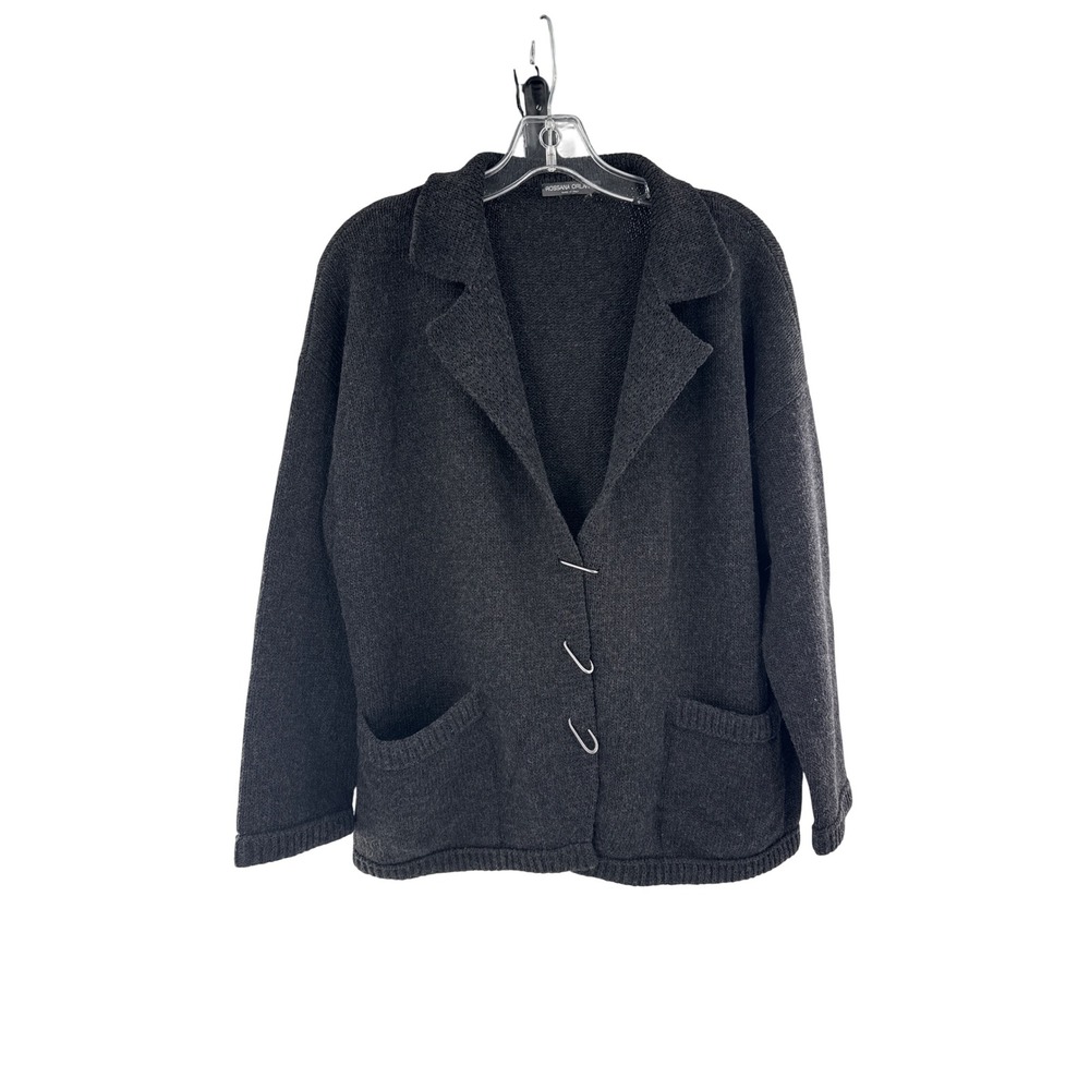 Rossana Orlandi Cardigan Womens S Charcoal Grey Knit Hook‎ Closure Made In Italy